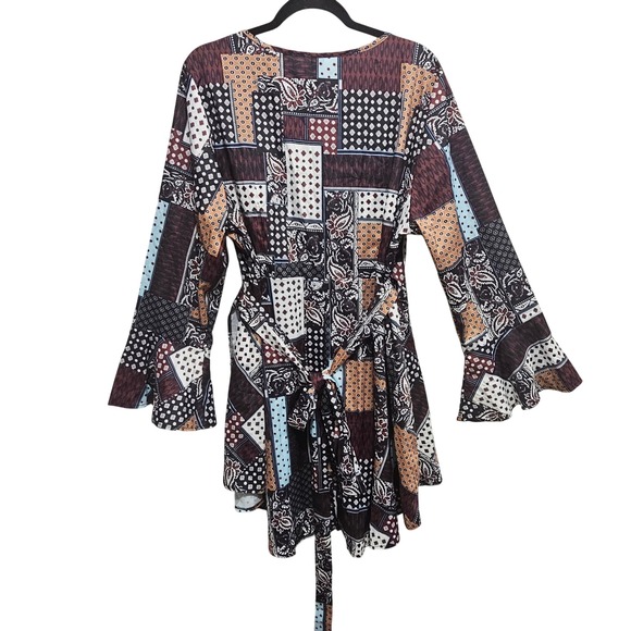 Emery Rose Wrap Bell Sleeve Patchwork V-neck Top Blouse Tunic  Size 3XL - Picture 6 of 8